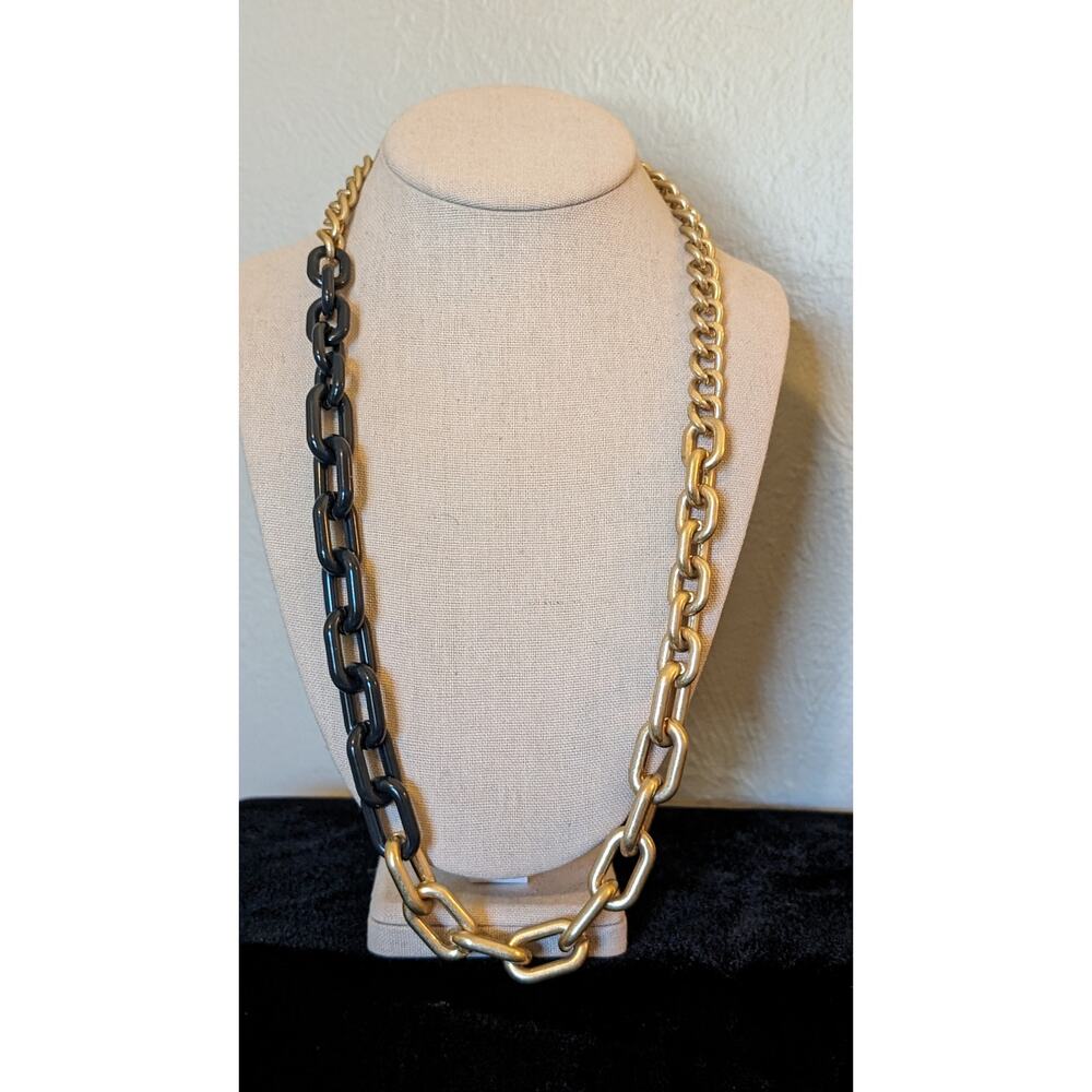 Navy Enamel Chain Link & Gold Tone Chain Link 28" Necklace
